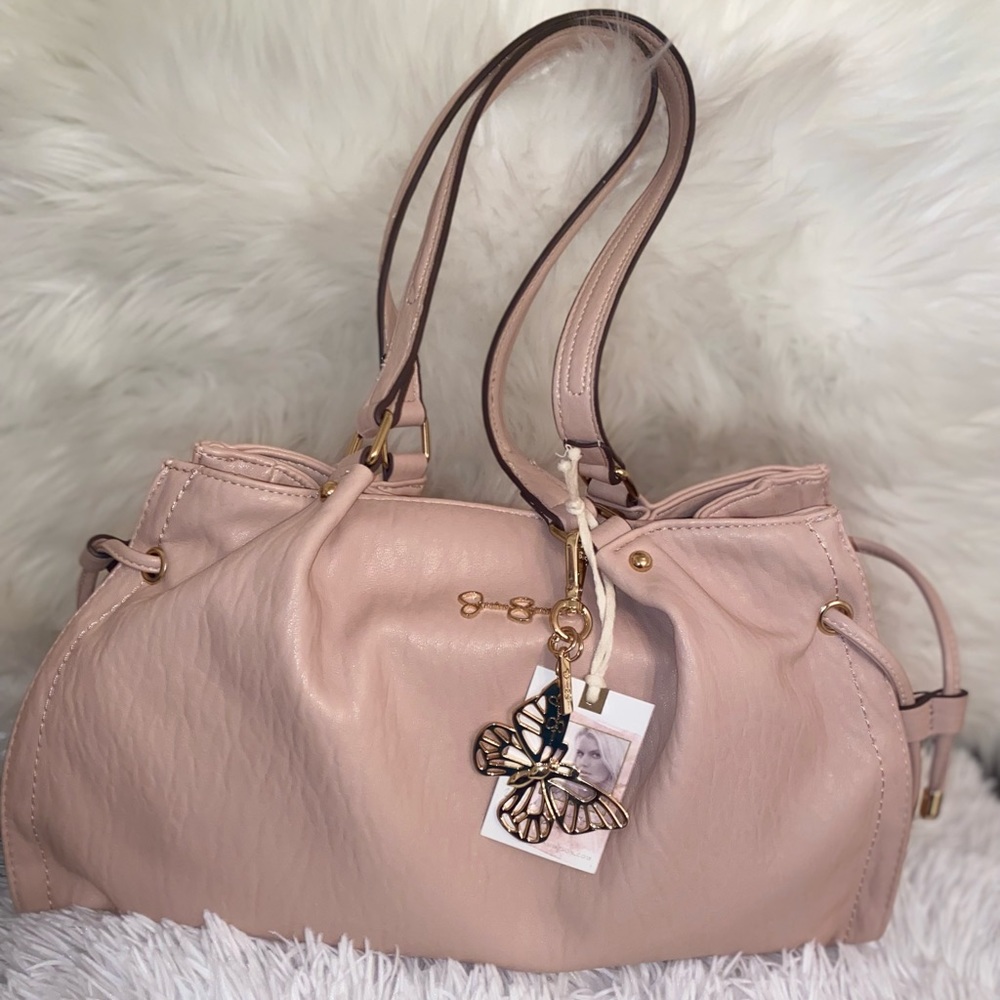 Large hobo Jessica Simpson pink & gold butterfly chain leopard print inside bag